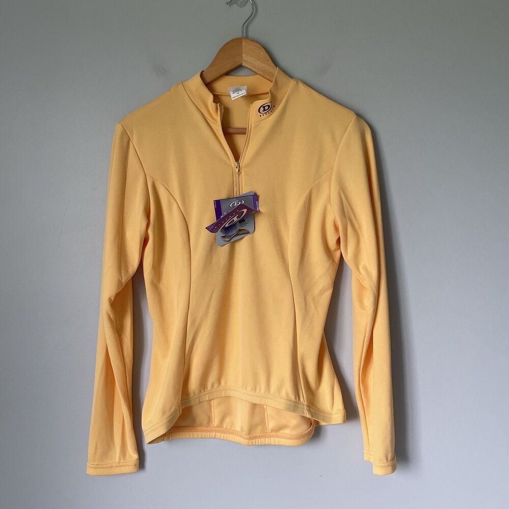 Danskin Vintage K-Wick Microfibre Cycling Jersey Top Long Sleeve Yellow Size Med